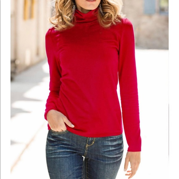 Peck & Peck Turtleneck Jester Red Top Ruche Neck Base Layer Size S NWT - Picture 1 of 10